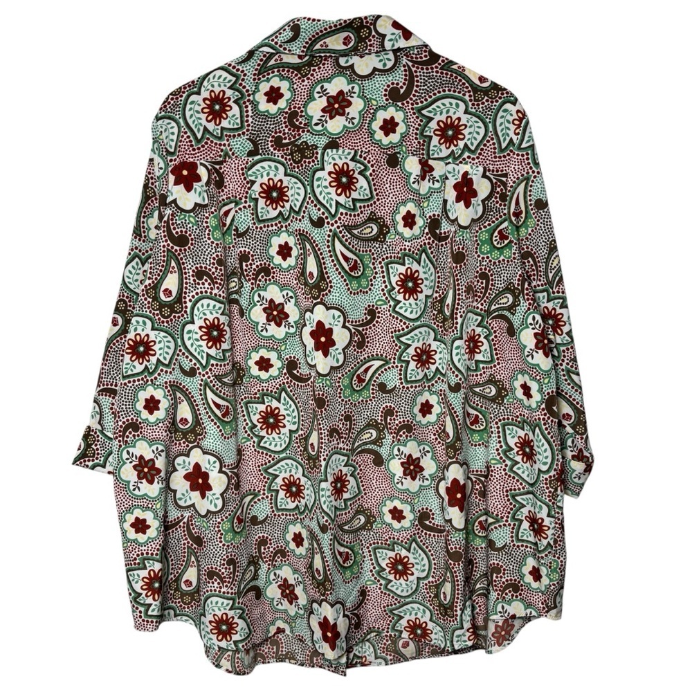 Only Necessities Blouse Top Button Up Womens 1X Paisley Boho 3/4 Sleeve Western - Picture 2 of 7